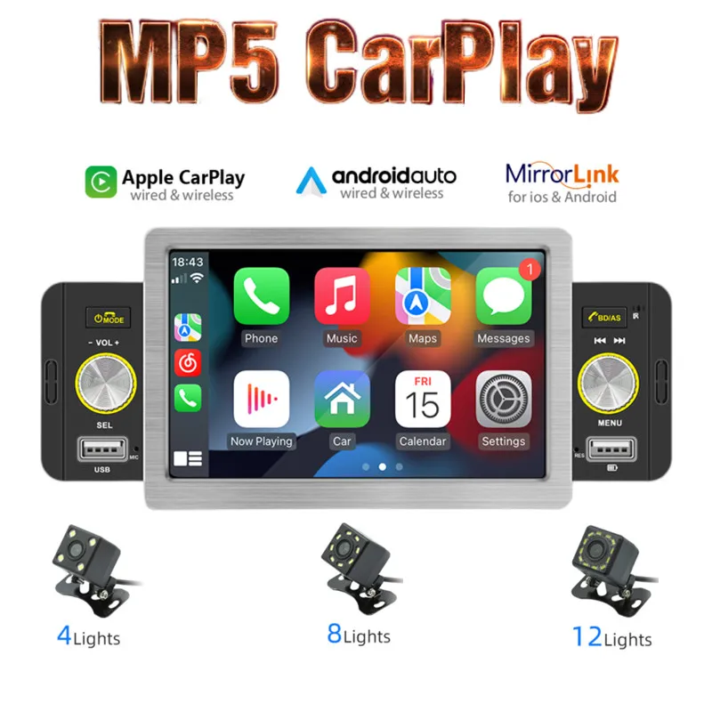 

1 Din Car Radio Wireless/wired CarPlay Android-Auto 5 Inch MP5 Player Bluetooth Hands Free USB FM Receiver Audio radio SWM-158W
