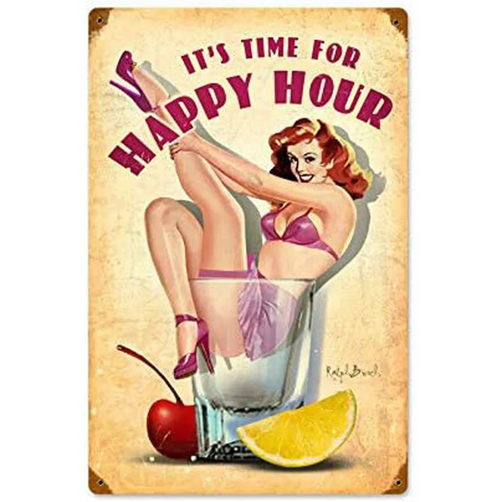 Vintage Pinup Wine Girls Metal Tin Signs Cocktail Martini Fireball Beer Wall Decor for Home Bars Garage Cafe Clubs Man Cave Pubs