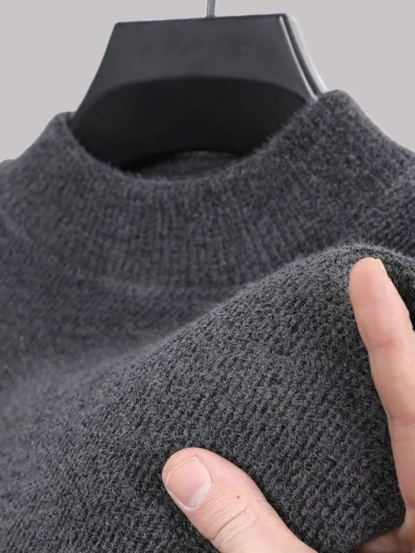 

High-End Men's Winter Fce-Lined Warm Base Layer Knitwear One-Piece Casual Sle Polyester Fiber Long Sve round Ne Swe...
