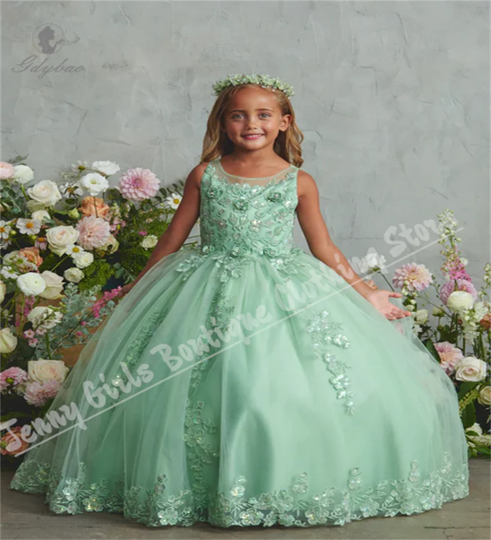 

Green Elegant Flower Girl Dress Suitable For Weddings Fluffy Children's Birthday Parties Formal Events Beauty Pageant