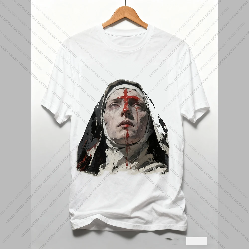 تي شيرت نسائي موضة خريف 2025 مصنوع من نسيج القطن طباعة نمط ديني شخصي نفس التصميم للأطفال والكبار