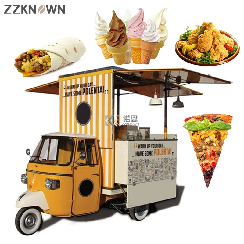 3ล้อรถสามล้อไฟฟ้า Tuk Tuk Street Mobile เบียร์บาร์ Taco อาหารรถบรรทุกไอศกรีมน้ำ Hotdog รถเข็นกาแฟ trailer