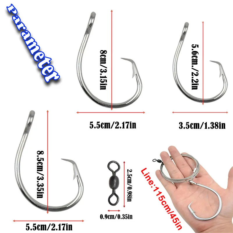 Big Game Saltwater Fishing Rigs - Extra Large Circle Hooks for Shark/Tuna/Sturgeon with Anti-Bite Wire Leaders view 2