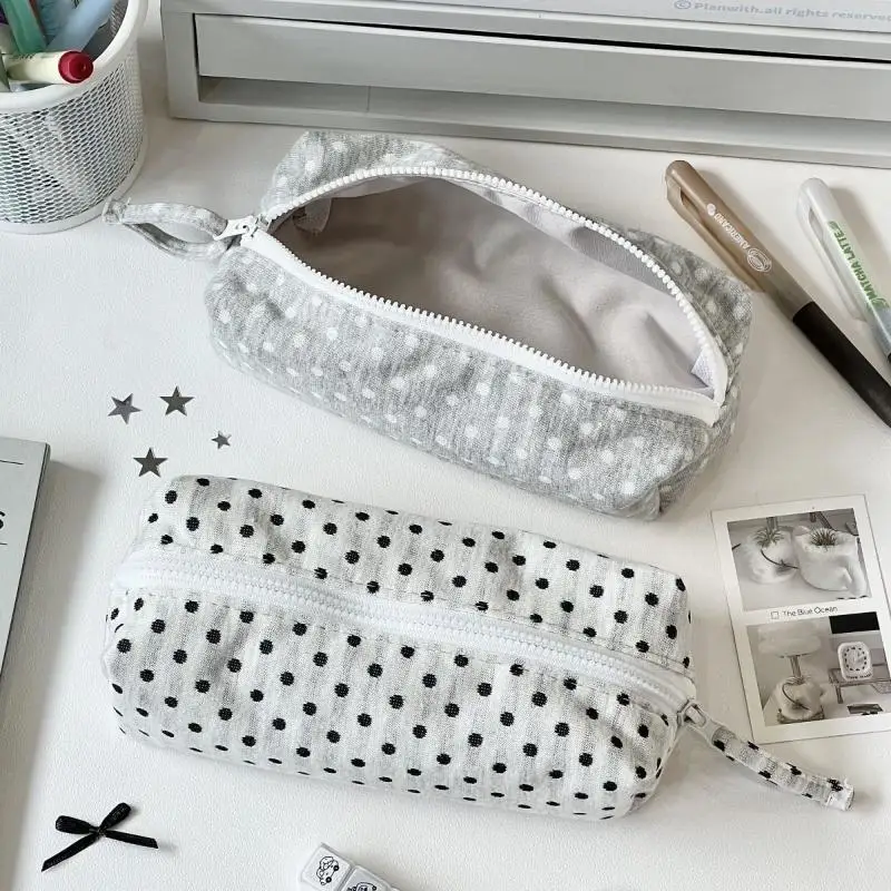 Neues einfaches Federmäppchen mit Polka-Dot-Design, großes Fassungsvermögen, für Studenten, Schreibwaren, Reise-Make-up-Tasche, Aufbewahrungstasche