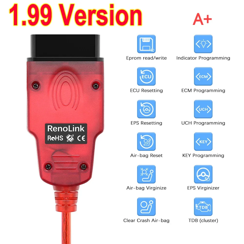 A+ Best Renolink V1.99 OBD2 Diagnostic Interface For Renault/Dacia Airbag/Key Coding Multi-Function