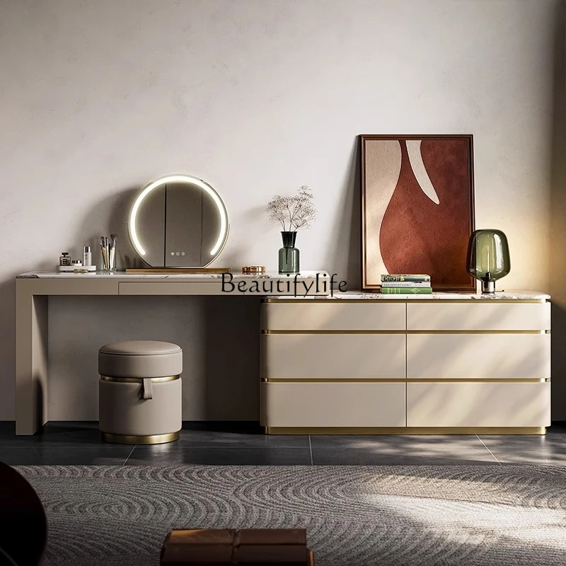 

03 Light luxury dresser, bedside storage cabinet, marble premium drawer cabinet, integrated makeup table
