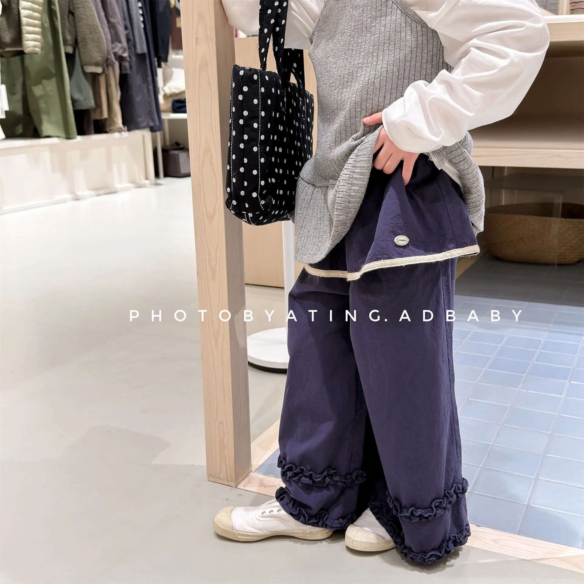 

Spring New Girls Wide-leg Pants Children's Loose Trousers Korean Fake Two Piece Baby Girls Ruffles Casual Pants Kids Clothes