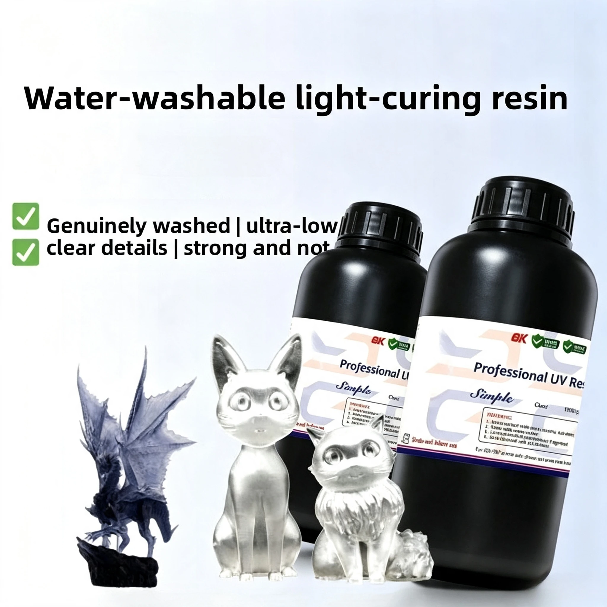 1kg Water‑Washable Photopolymer Resin Easy‑Print Low‑Odor Fast‑Curing 3D Printing Consumable for LCD DLP 405nm 3D Printer