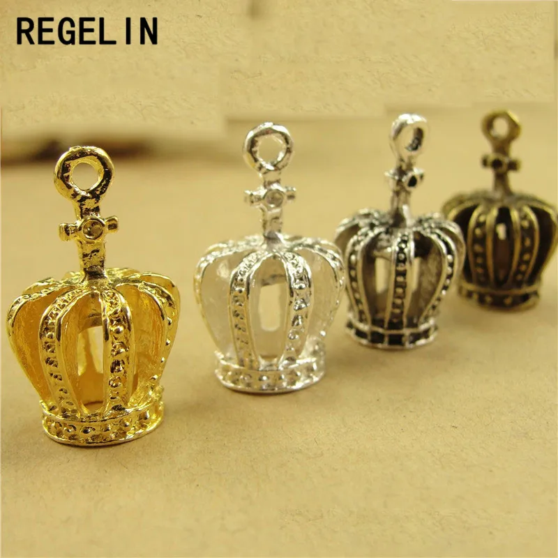 REGELIN 10 Pcs Antique Bronze 3D Crown Charm Pendant Jewelry Findings Handmade Charms Pendants Jewelry Findings 20x13x11mm