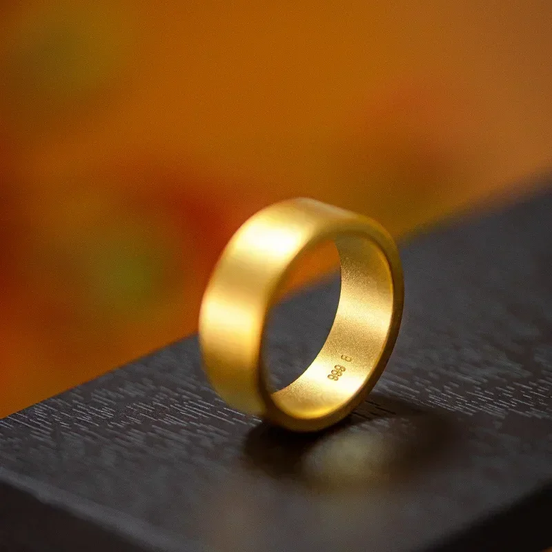 Real Gold Ancient Law Inheritance Ring, 24K Yellow Gold Lovers Circle Ring for Men and Women Couples Wedding Party Gift