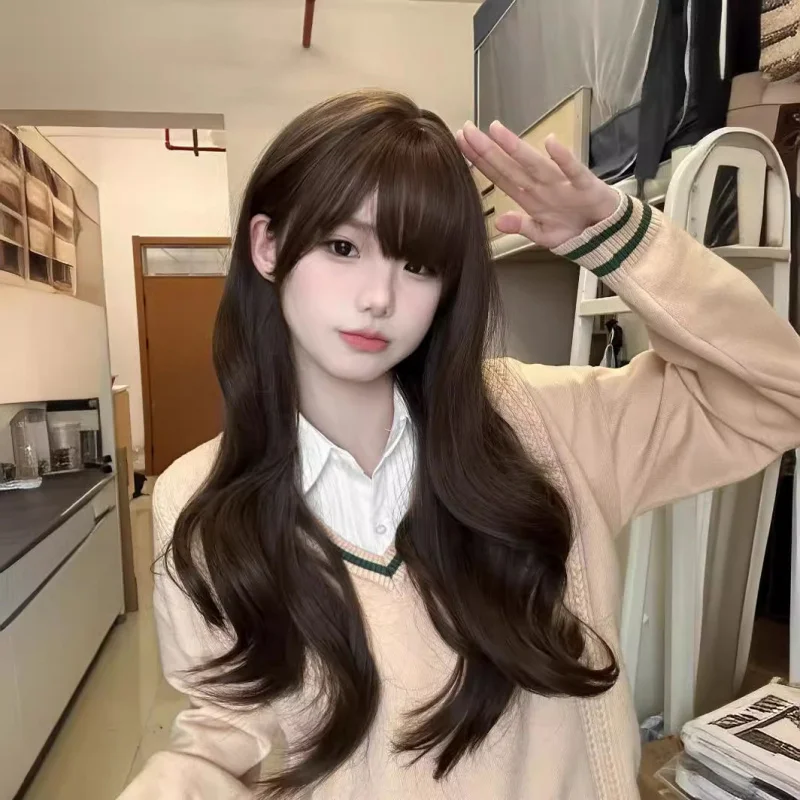 Wig Women's Long Hair Cold Brown Big Wave  Curly  SweetlolitaNatural Simulation New Full-Head Wig