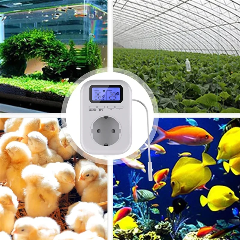 AEF7-220V Temperature Controller Plug With Sensor, Digital Thermostat Plug ,Socket Thermostat Switch For Greenhouses EU Plug