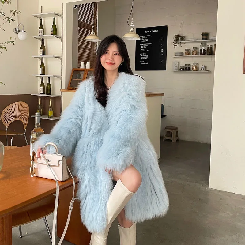 Fur coat autumn winter New Korean elegant luxury imitation Fox Mao fur jacket women warm padded long wool overcoat tops clothes