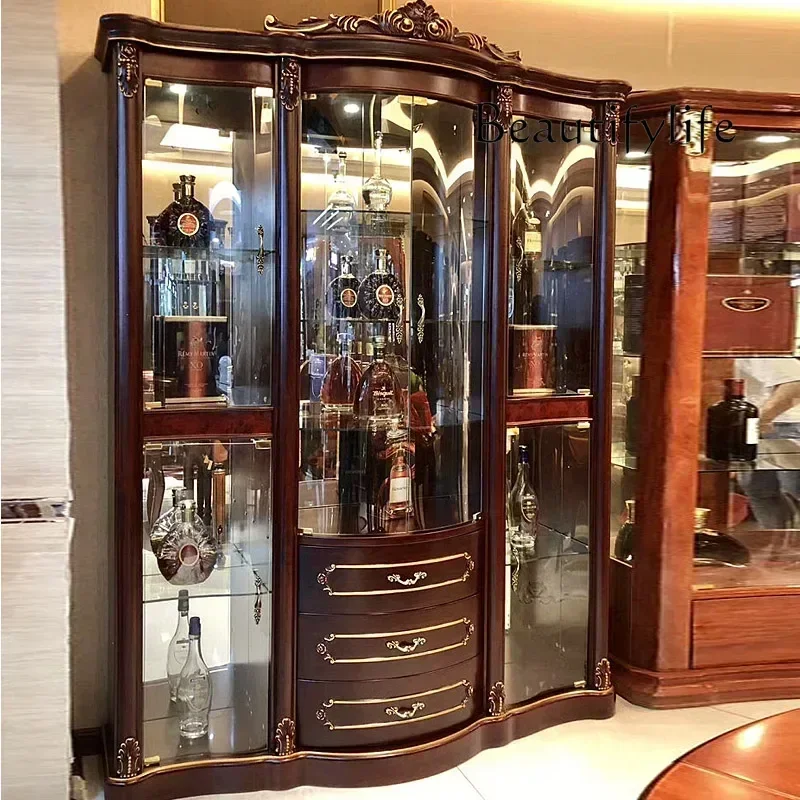 

PZz XX Classic Royal Solid Wood Bar Counter Cabinet Oak Wine Storage Cabinet Wooden Cupboard For Living Room Furniture