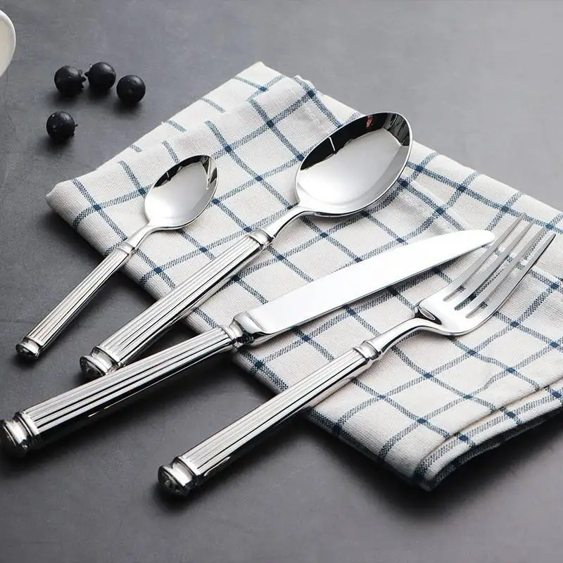 Luxury Roman Column Design Handle Stainless Steel Flatware Set Dinner Knife Spoon Fork Cutlery Set