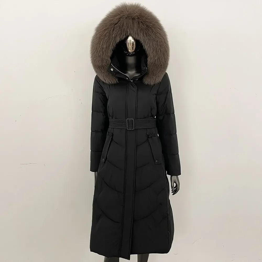 

Women Winter Natural Raccoon Fur White Goose Down Coat Warm Reality Fur Long Puffer Jacket Hooded Real Fox Fur Jacket Female