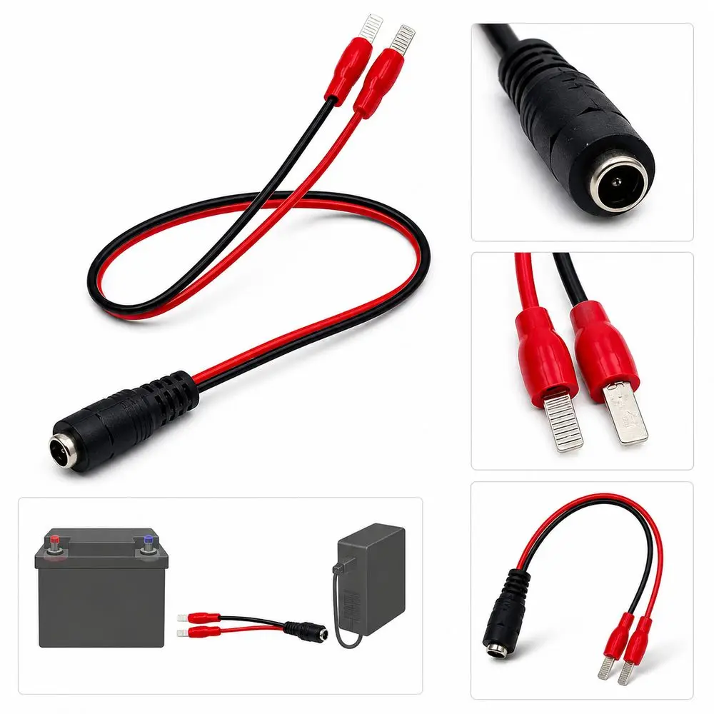 PVC DC Power Adapter Cable Copper Female Barrel Socket Battery Charging Cable Insulated Blade Terminals Red Black Polarity