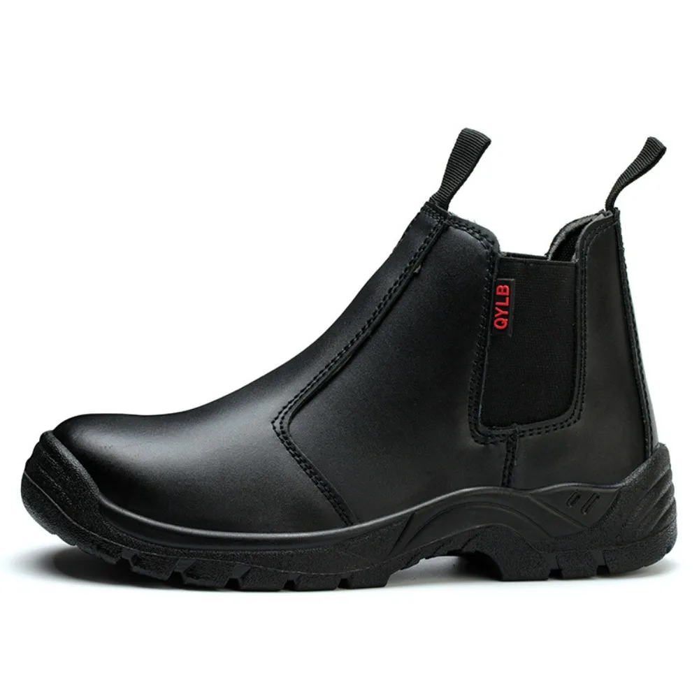 Steel Toe Cowhide Work Boots for Oilfield Anti-Smash Anti-Puncture Waterproof Oil-Resistant Splash-Proof Solid Sole Safety Boots