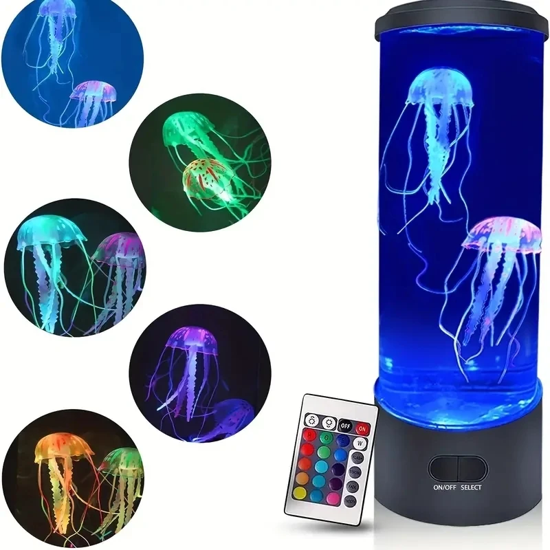 New Simulation Cylindrical Shape, LED Jellyfish Lamp, Colorful Atmosphere Table Lamp, Night Light, USB Plug With Remote Control