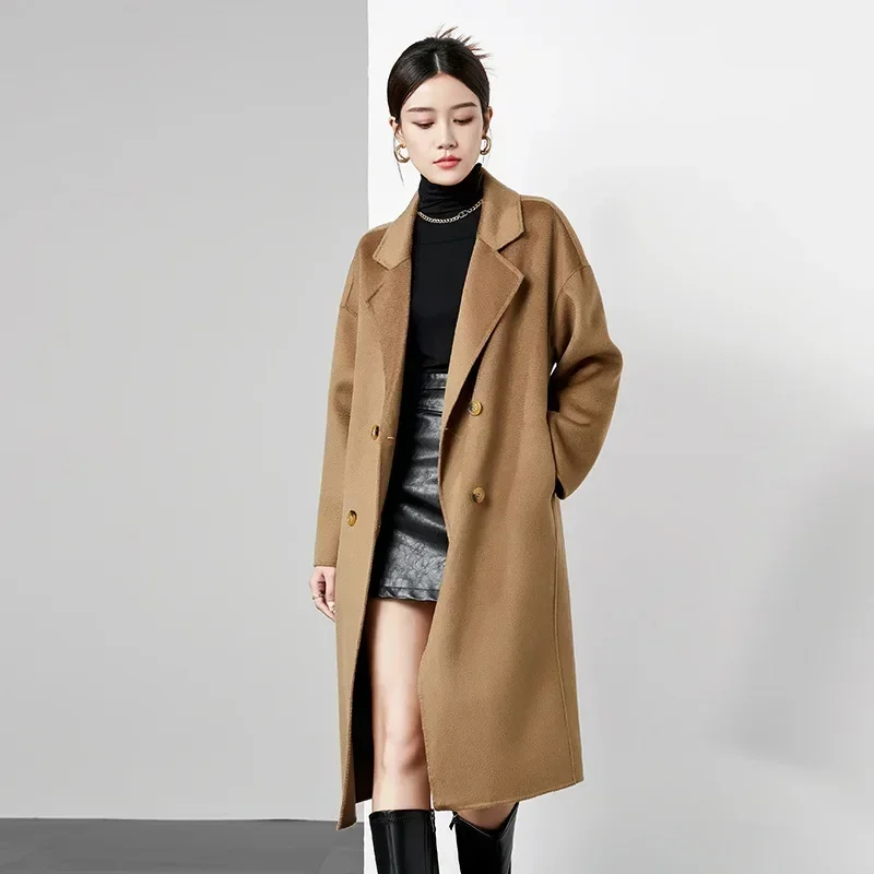 

Cashmere coat autumn and winter new double-sided woolen woolen medium and long high-end water ripple coat woolen coat women