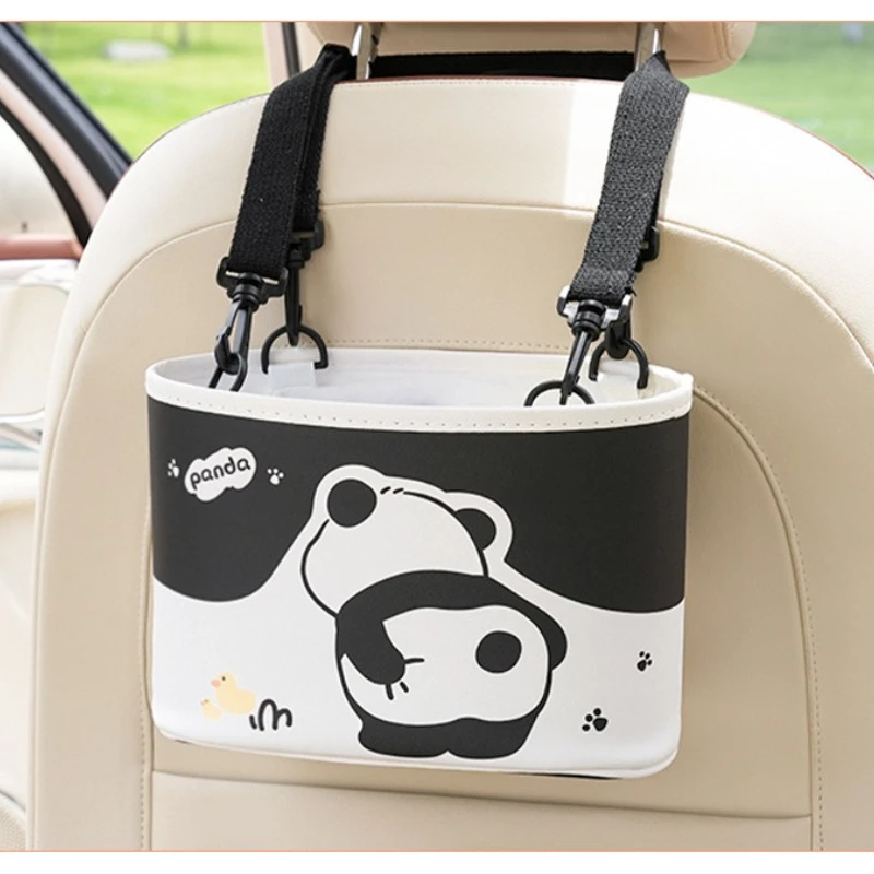 1pc Car Seat Back Storage Bag Panda Large Capacity Storage Bag Box Cute Space-Saving Car Organizer Portable Trash for Phones