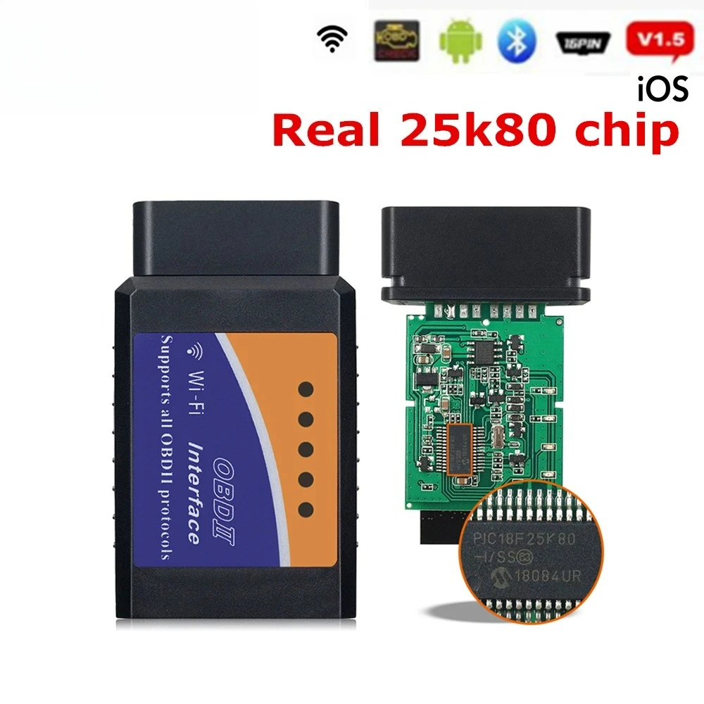 ELM327 V1.5 PIC18F25K80 Elm 327 V1.5 Bluetooth OBD2 Scanner Elm 327 WIFI 1.5 Auto Diagnostic Tool OBDII for Android/IOS/Windows