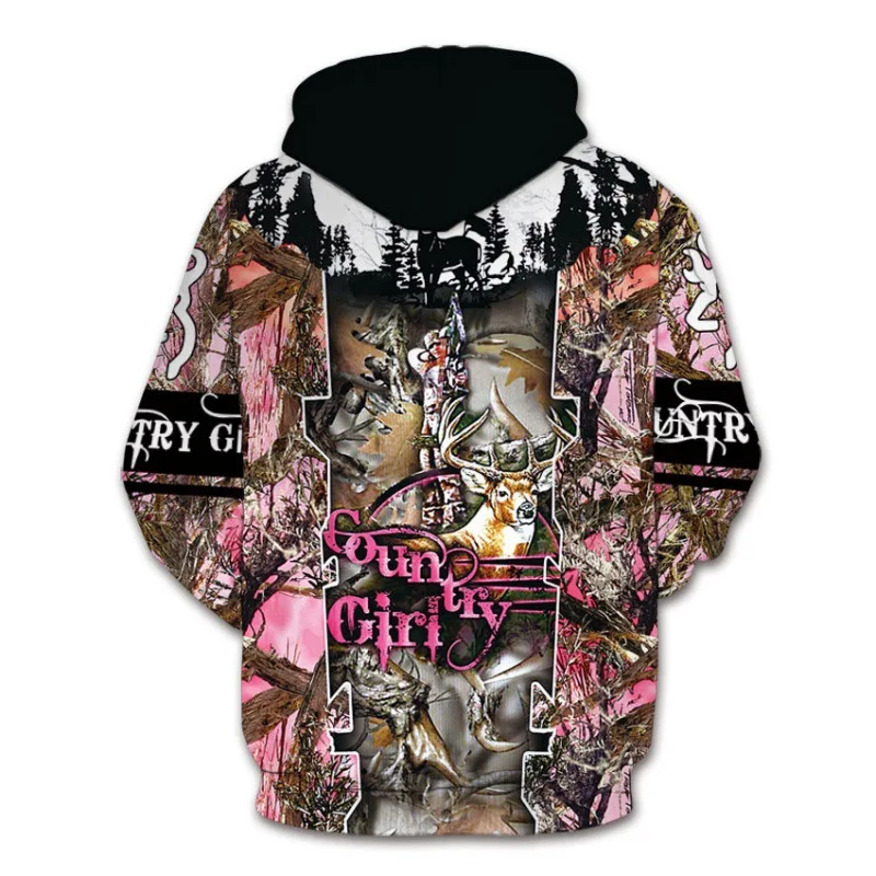 2021 Spring and Autumn European and American Large Men's Sweater 3D Printing Jungle Elk Series Hooded Pullover