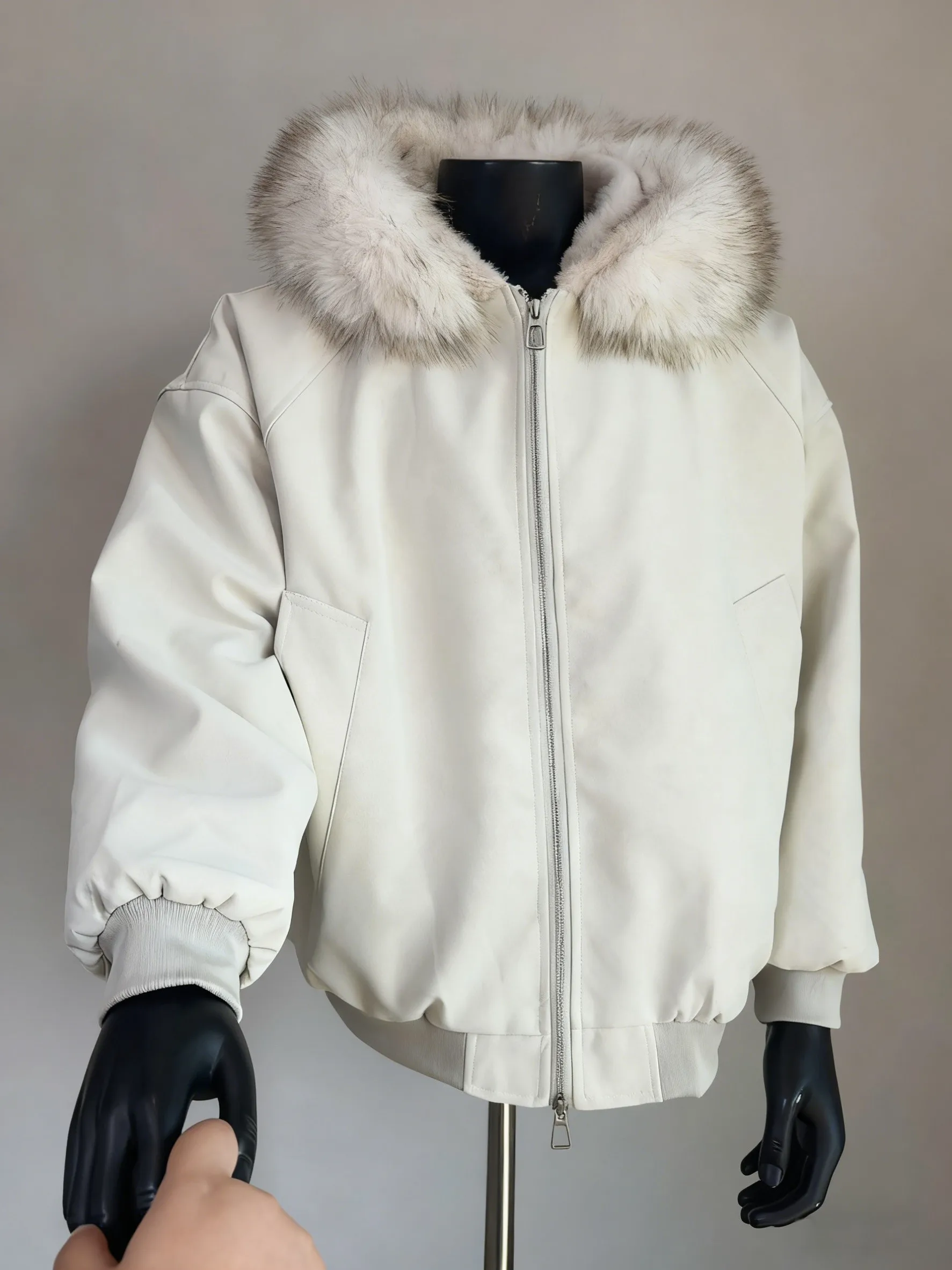 Detachable Large Fur Collar Jacket Cotton Coat Men's Winter Hooded Fleece Lined Leather Jacket Warm Cotton Clothing