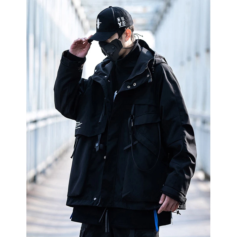 Techwear Cargo Windbreaker Spring Tactical Functional Coats Loose Jackets HipHop Streetwear Men\'s Clothing Harajuku Unisex Tops