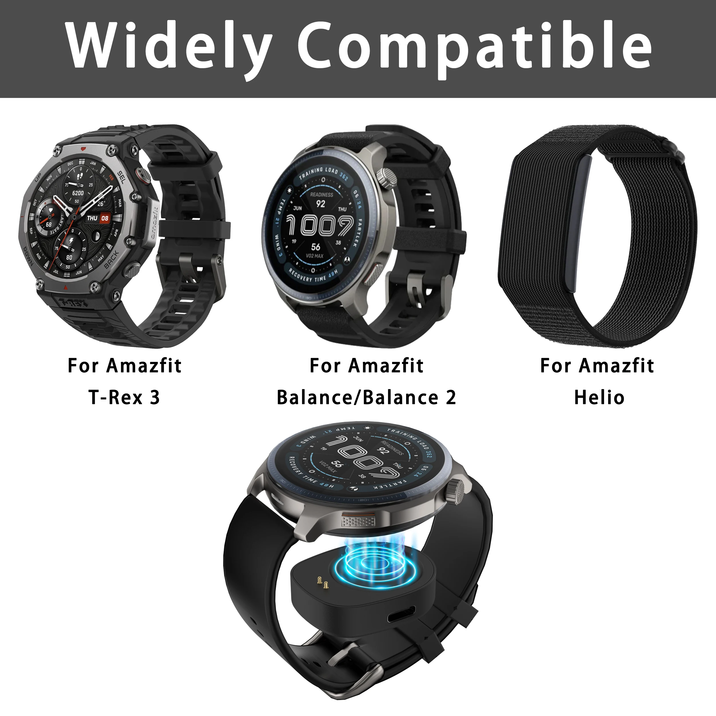 Conversor de Carregador Sem Fio para Amazfit Balance 2/Balance/T-Rex 3/Helio, Adaptador de Carregamento Substituto