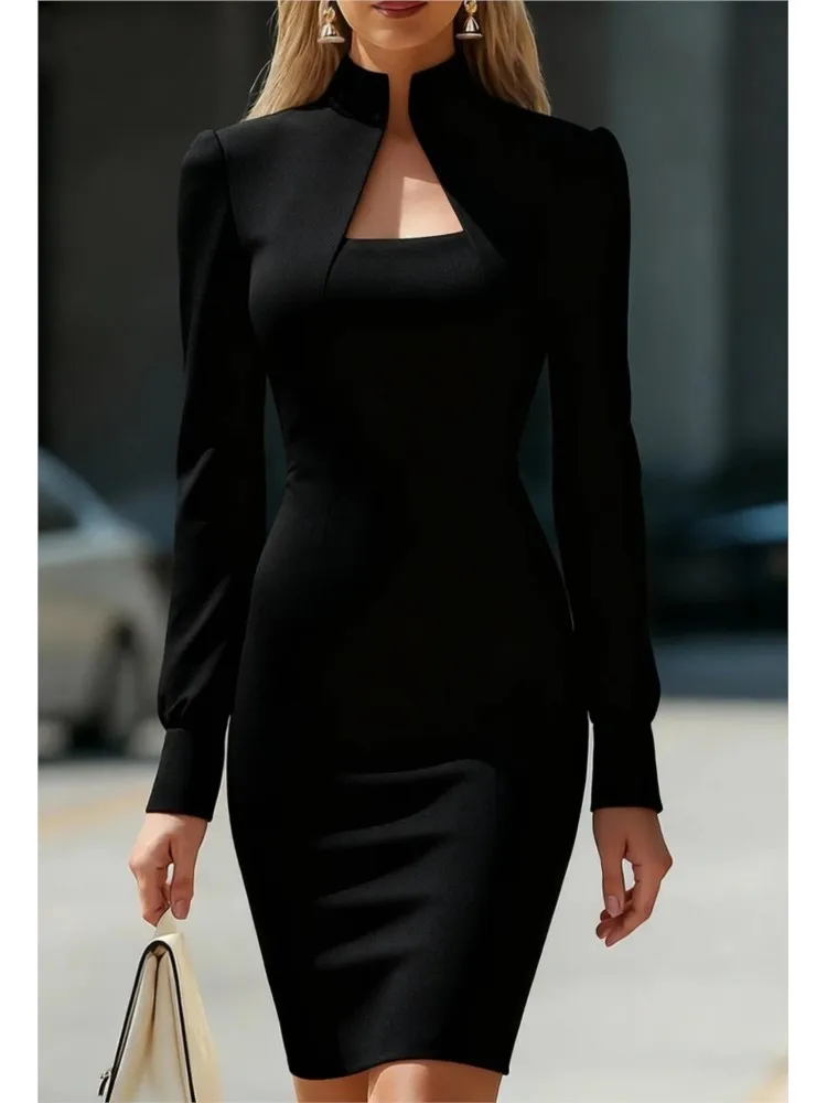 

Women's Fashion Slim Dress Spring And Autumn New Elegant Temperament Commuting Banquet Party High-neck Long-sleeved Dresses