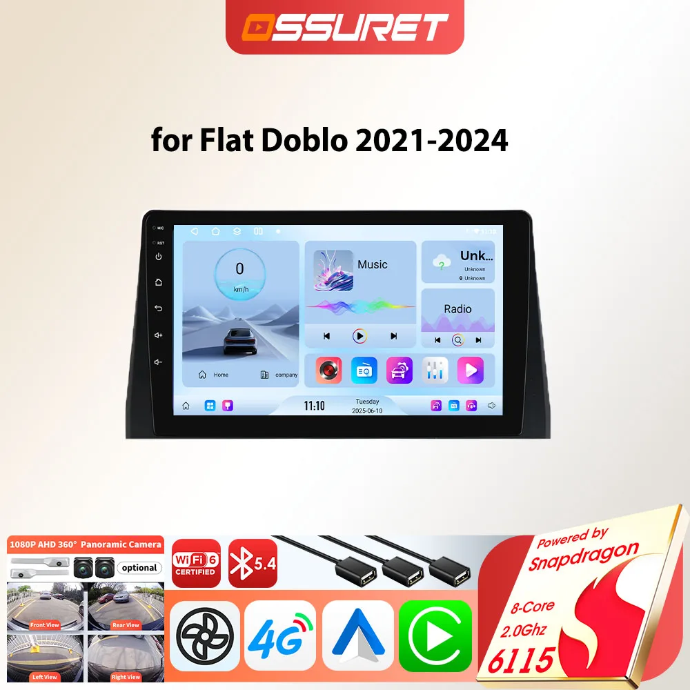 Lettore autoradio Android per Flat Doblo 2021-2024 Carplay Auto GPS Car Multimediale intelligente 8core 8G 128G 360cam 6115 unità principale