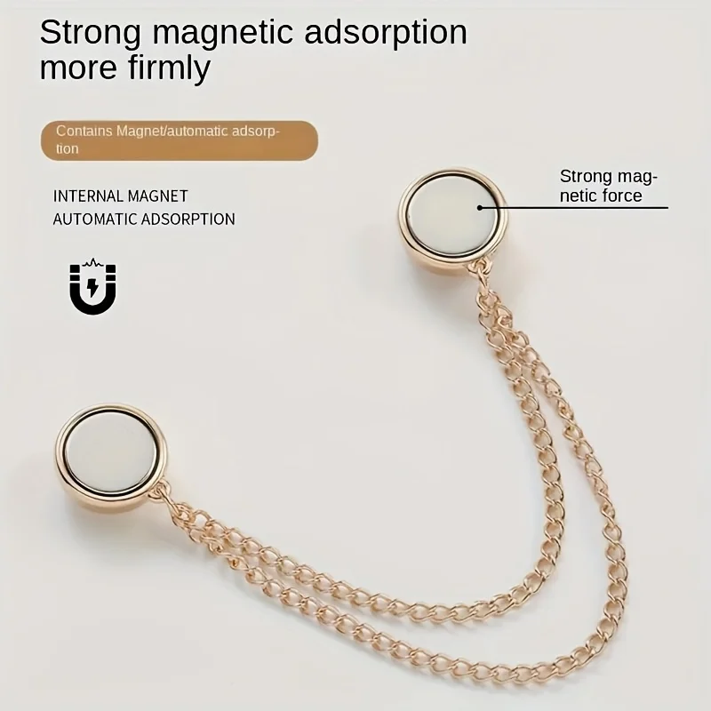 6 Stück Multifunktionale Magnetische Kleidungsclips mit Kette, Metallknöpfe, Clip für Kleidung, Schals, Hosenbeine, Manschettenbefestigung, Magnetnadel – Detail 6