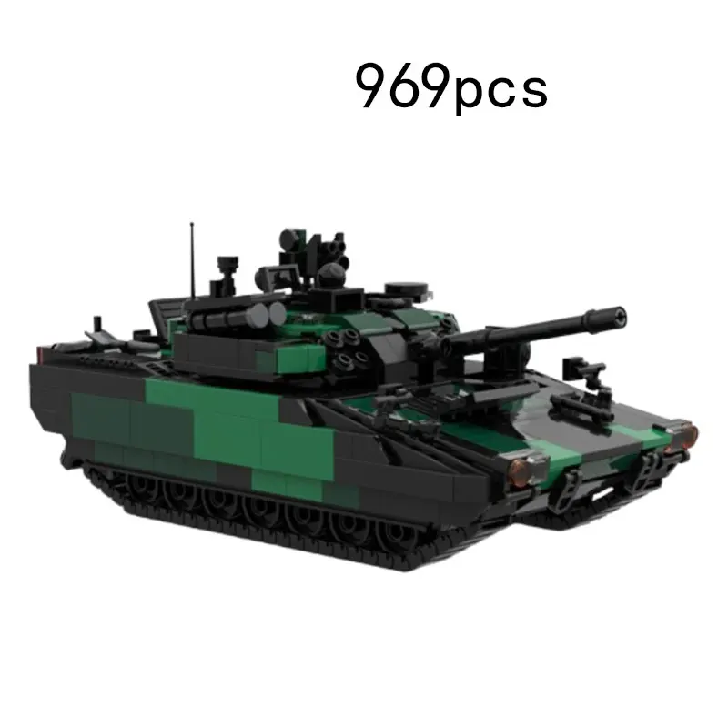 MOC969pcs Small Particle Building Blocks Simulation Military Green Tank Camouflage Model Boy Collectible Toy Ornament