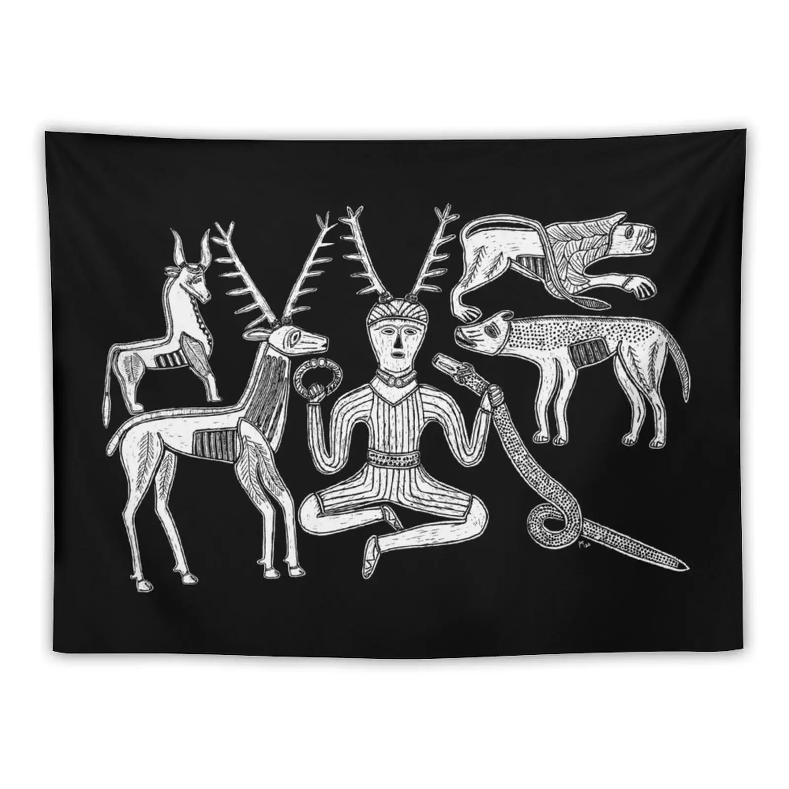 God Cernunnos and Animals from the Gundestrup Cauldron Tapestry Wall Tapestries Wall Decor Tapestry