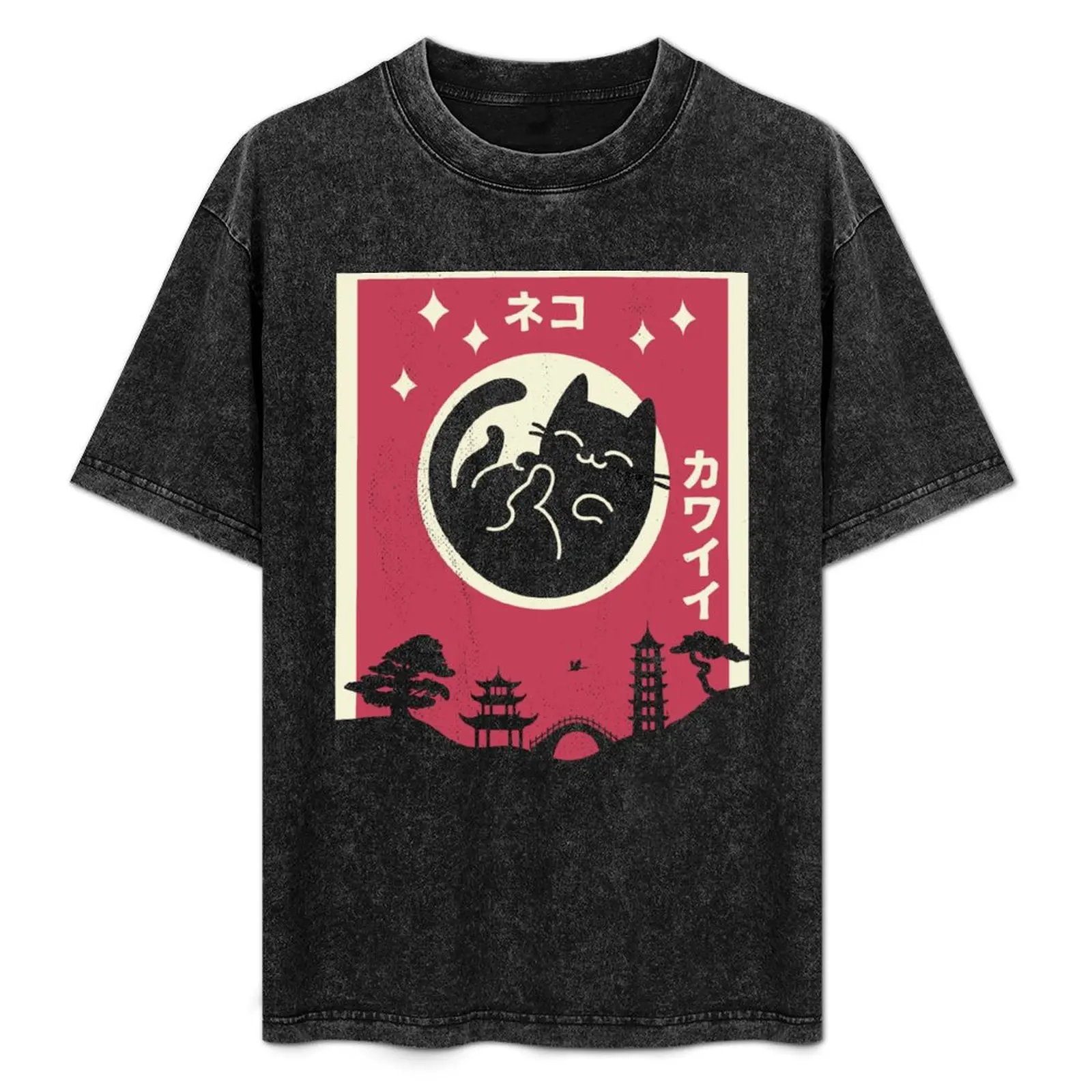 Vintage Japanese Cat Kawaii Stil Anime T-Shirt T-shirts man clothes man clothes plus sizes mens clothes