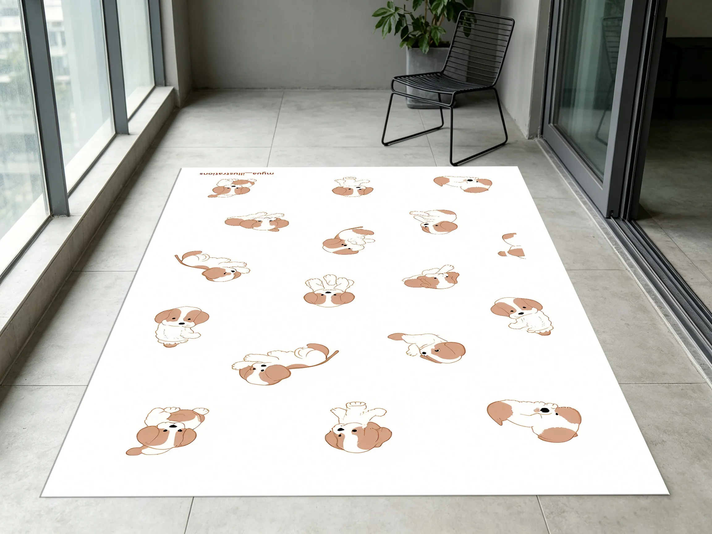 Adorable Puppy Korean Floral Velvet Rug, Warm Cozy Decor for Bedroom, Living Room & Bedside