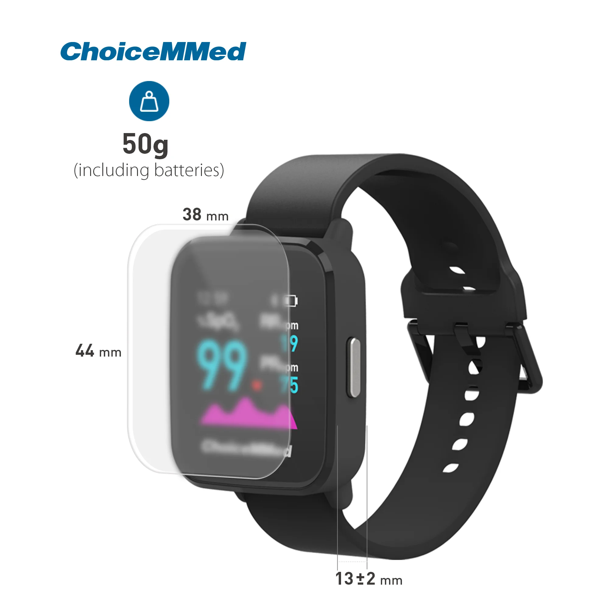 ChoiceMMed W628 Wrist Pulse Oximeter SpO2 PR PI Heart Rate Meter Blood Oxygen Monitor With Bluetooth 24 hours health monitor