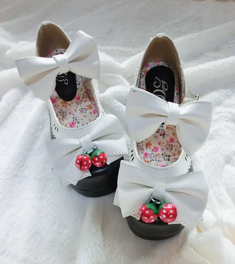 New Spring And Autumn Lolita Thick Heel High Heel Doll Shoes Strawberry Bell Sweet Shoes,cosplay Professional Shoes