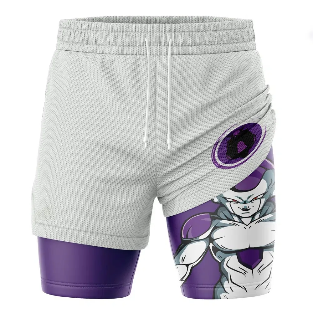 2026 Sommer Dragon Ball Z Frieza 2-in-1 Doppellagige Gym-Shorts, Übergroße Herren Fitness Retro Streetwear Unisex Sportshorts