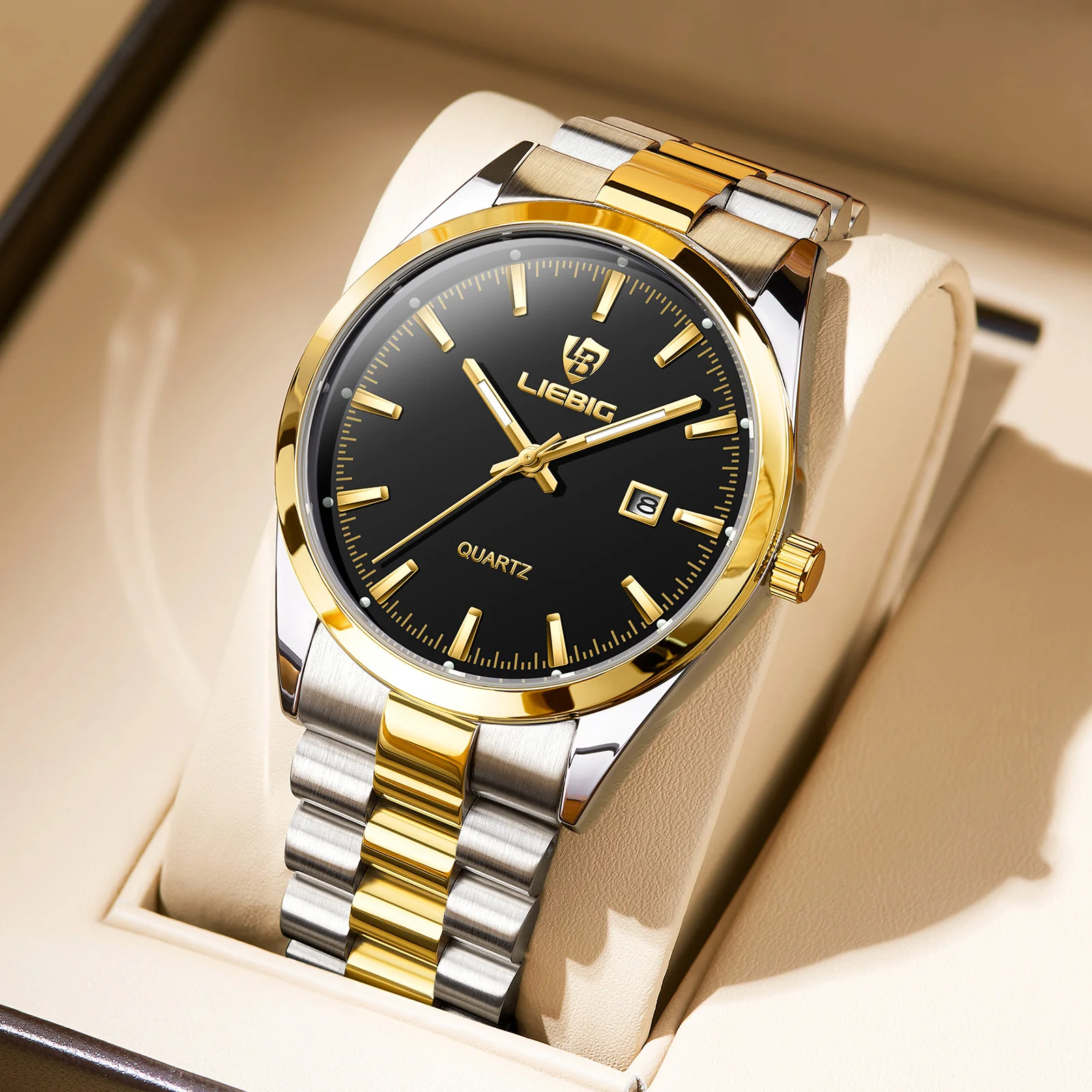 

Модные роскошные кварцевые наручные часы из нержавеющей стали, классические деловые часы с датой, водонепроницаемые светящиеся мужские кварцевые наручные часы из нержавеющей стали