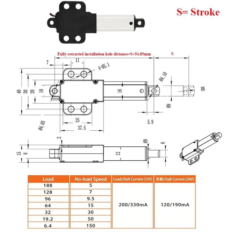25pcs Mini Electric Actuator With Ear DC 6V 12V 24V Precision Linear Electric Telescopic Rod Reciprocating Motor Remote Auto