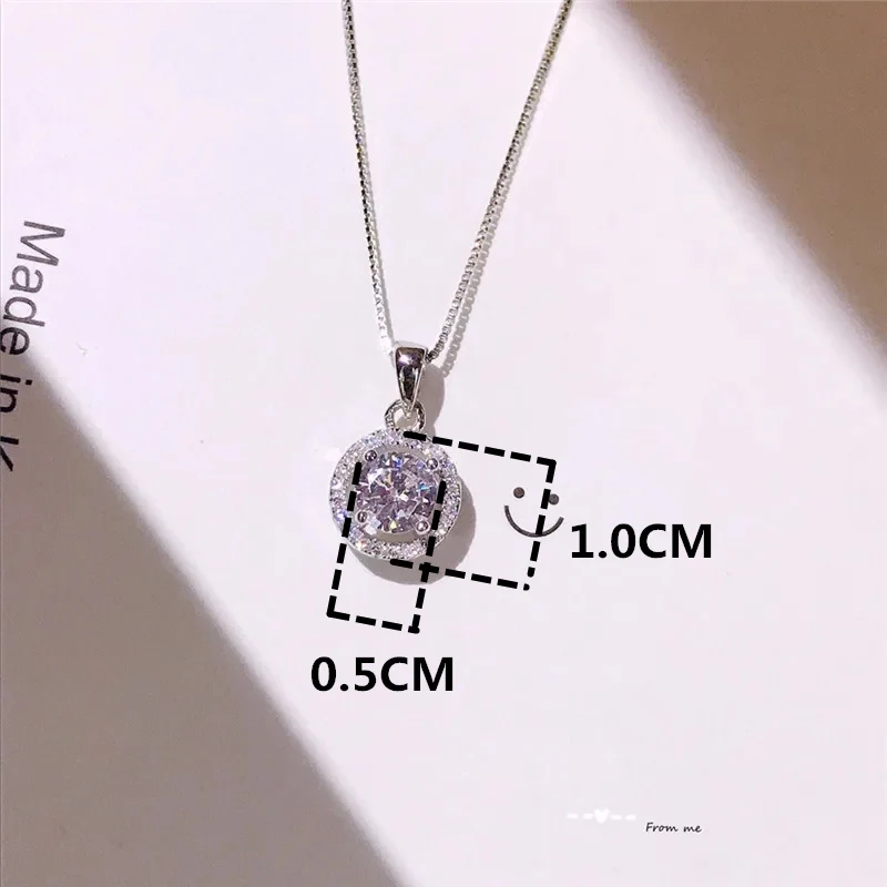 CC Pendant Necklaces For Women White Round Zirconia Trendy Jewelry Wedding Engagement Bridal Fine Jewelry Colar CCN001