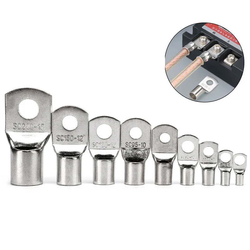 100pcs SC1.5 SC2.5 SC4 SC6 SC10 SC16 SC25 Wire Nose,Cord end terminal,Copper Terminals,Cable Lugs,Screw Hole M4 M5 M6 M8 M10 M12