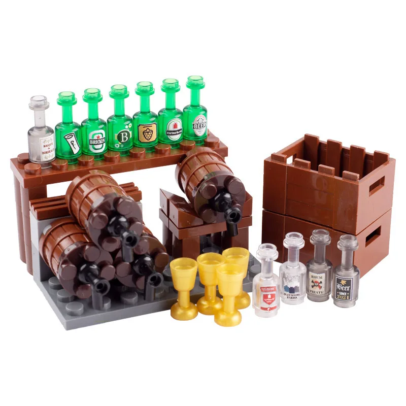 DIY City Bar Accessories Wine Bottle Building Blocks Mini Germany Russia Beer Printed Bricks 95228 Parts Compatible Friends Toys