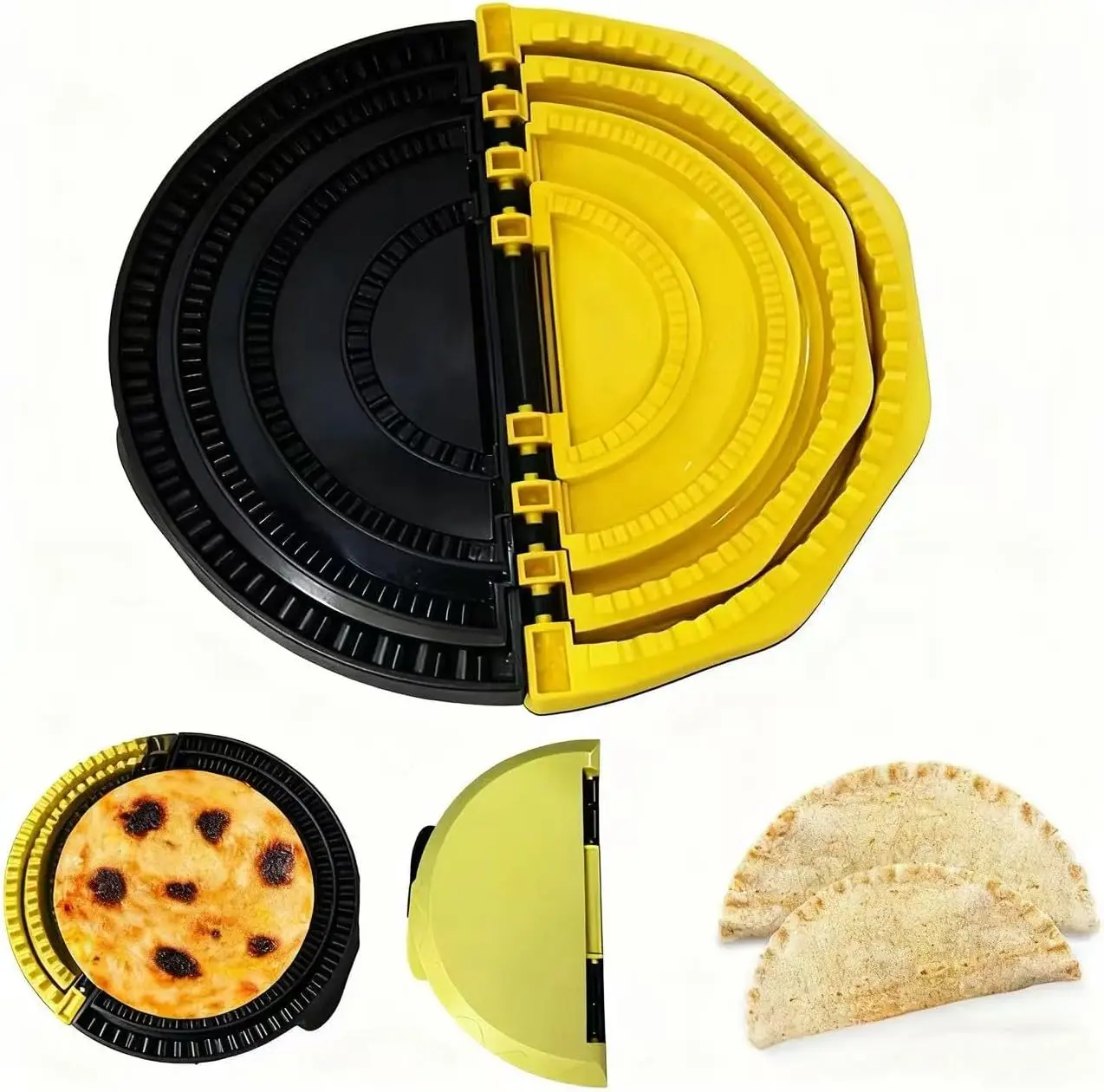 

4-in-1 Tortilla Sealer Crimper,Adjustable Size for 6"-10" Crust Detachable Design Make Sealed Quesadillas Tacos Burrito Dumpling