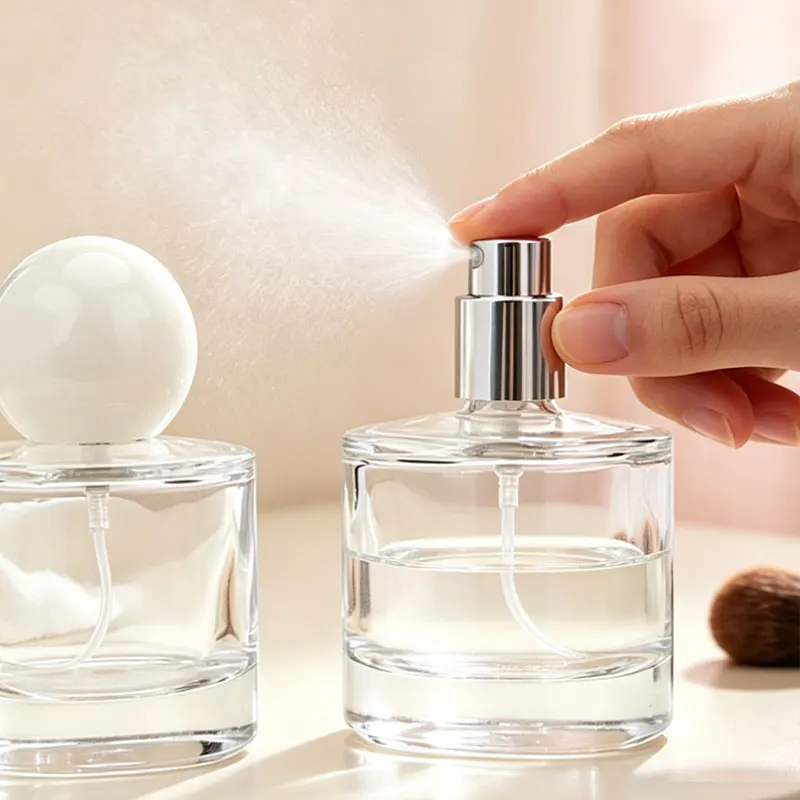 30/50 ml dicke, transparente zylindrische Glas-Parfüm-Sprühflaschen, tragbarer, nachfüllbarer, leerer Duftspenderbehälter für unterwegs