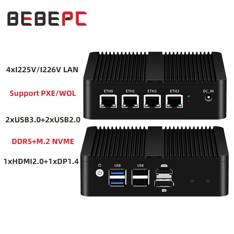 Intel N150 Industrial Mini PC Support DDR5 M.2 NVME PXE/WOL Watchdog Computer with 4xRJ45 LAN 2xUSB3.0 2xUSB2.0 1xHMDI2.0 1xDP
