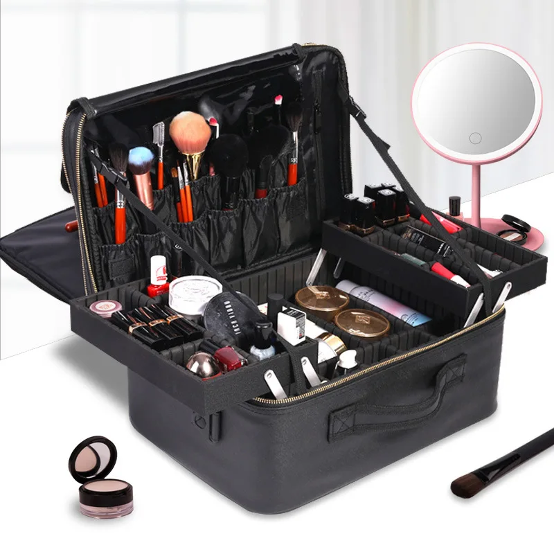 New Large-capacity Professional Compartment Storage Makeup Bag with Makeup Handheld Nail Embroidery Toolbox Makeup Case