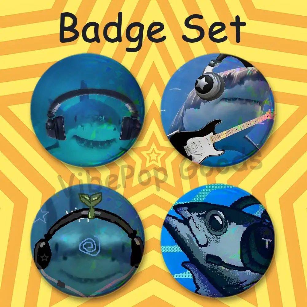 Y2K Shark Music Meme Cute Custom Mini Pill Badge 25mm Button Pins 4-Piece Set 75mm Oversized Pin Badge 2.25 Inch